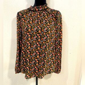 LOFT Black Floral High Neck Blouse - Size M